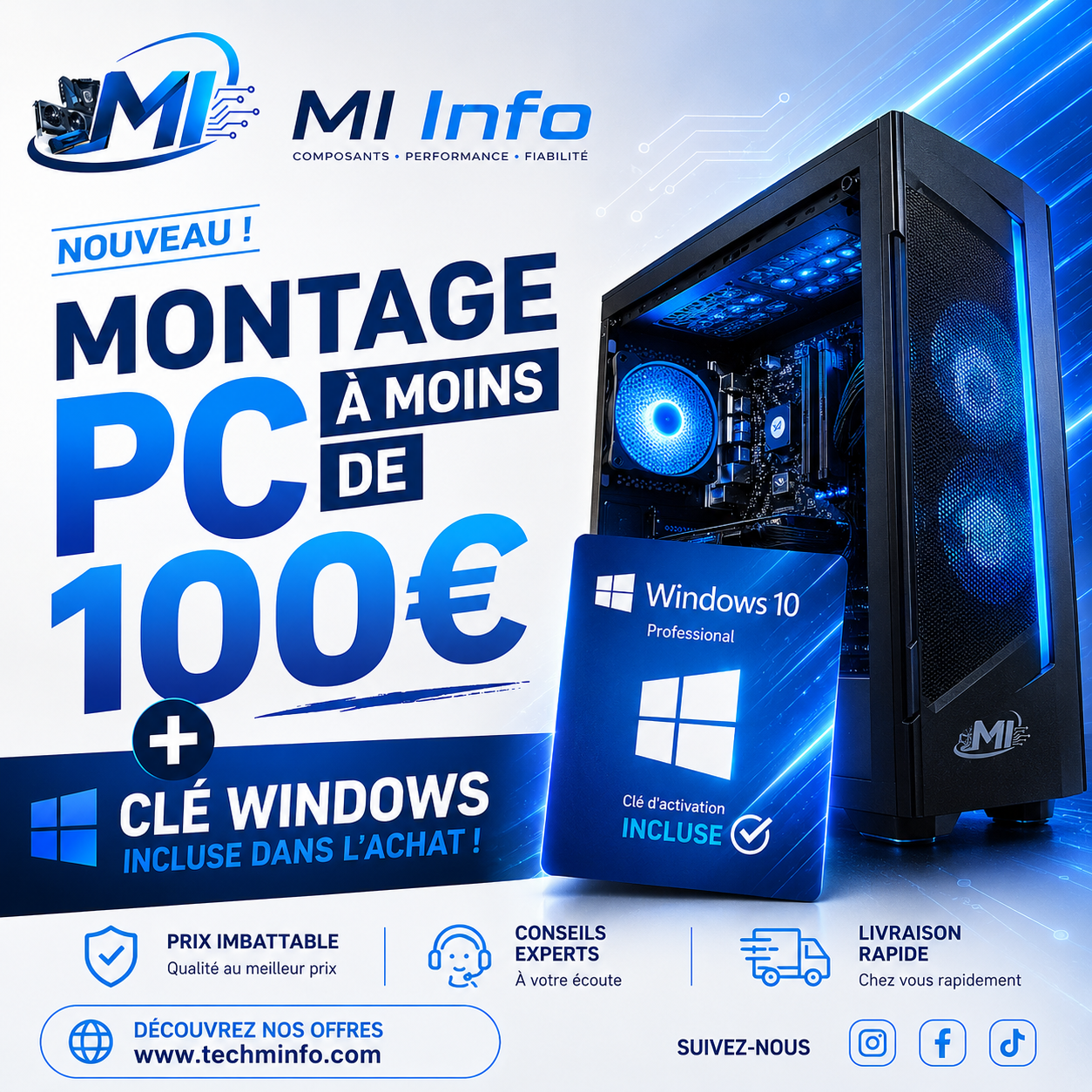 Montage PC sur mesure – Moins de 100 € | Clé Windows incluse | Limoges & Haute-Vienne