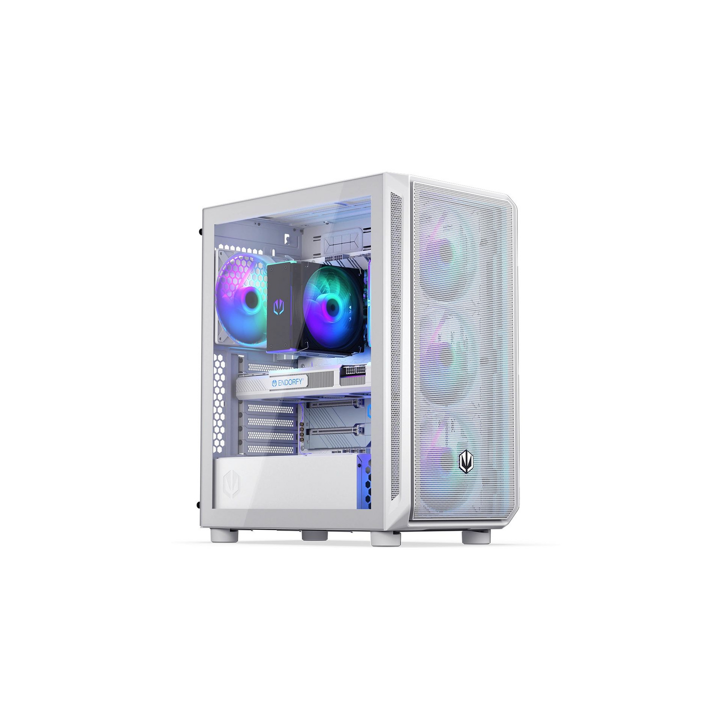 Endorfy Számítógépház - Arx 500 White ARGB (ATX/micro ATX/ITX, 1xUSB-C, 2xUSB3.0, 4x14cm LED ventilátor, ablakos, fehér)